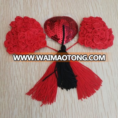 Wholesale Red Heart Shape Women Nipple Pasties with Tassels